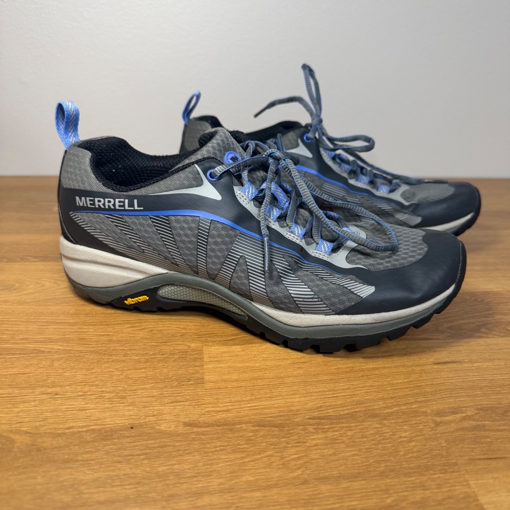 Merrell Siren Edge Womens 8 Grey Blue Hiking Shoes Vibram J35516 Trail Sneakers